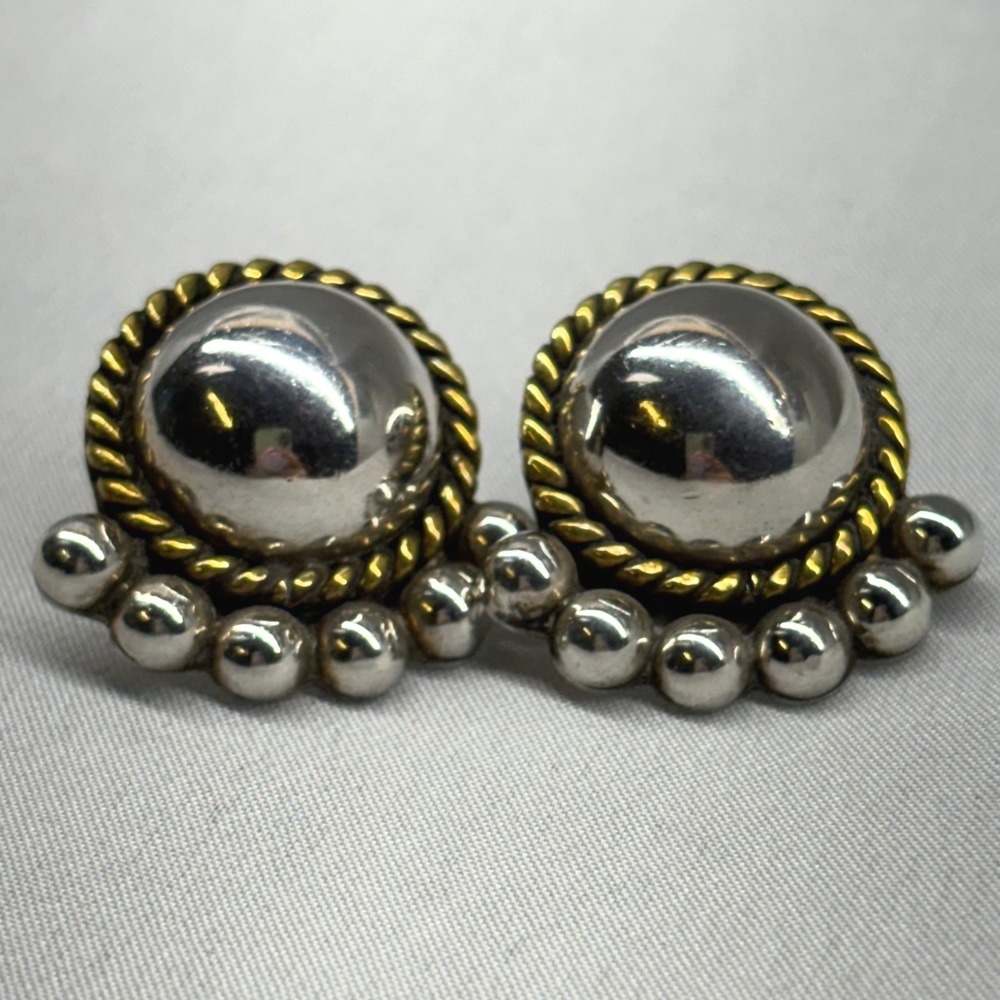 Taxco Mexico Stud Earrings Womens OS Silver Good 925 Sterling Mixed Metal Domes